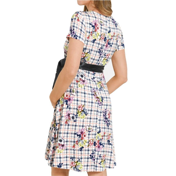 Bearsland Women's Maternity Midi Dress Short Sleeve Casual Beach Pregnancy Dresses with Belt - 3