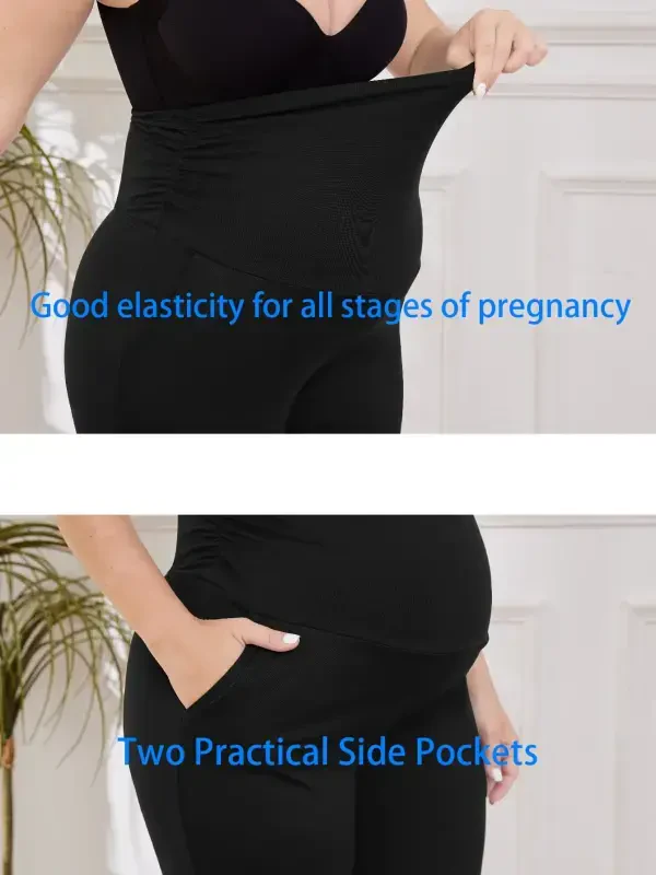 Bearsland Women's Plus Size Maternity Leggings over the Belly Pregnancy Yoga Pants Activewear Workout Pants with Pockets 3-Pack - 5