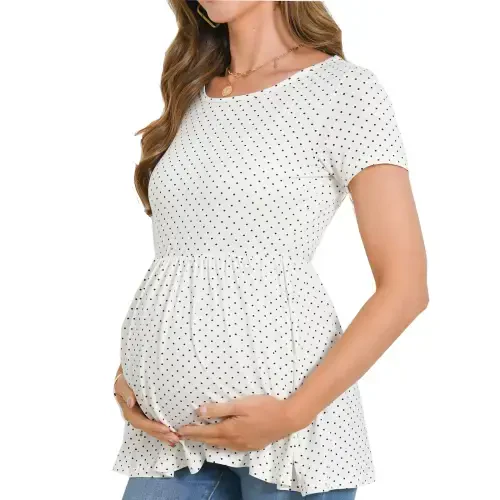 Bearsland Women's Short Sleeve Maternity Shirts Tops Pregnancy Clothes 3-Pack - 3