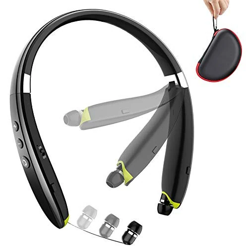 BEARTWO Bluetooth Headphones, Upgraded Foldable Wireless Neckband Headset with Retractable Earbuds, Noise Cancelling Stereo Earphones with Mic for Workout, Running, Driving (with Carry Case) - 7