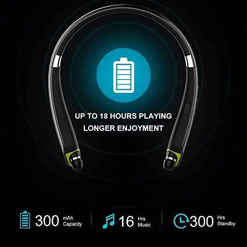 BEARTWO Bluetooth Headphones, Upgraded Foldable Wireless Neckband Headset with Retractable Earbuds, Noise Cancelling Stereo Earphones with Mic for Workout, Running, Driving (with Carry Case) - 9