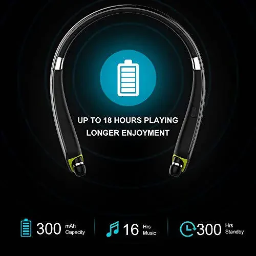 BEARTWO Bluetooth Headphones, Upgraded Foldable Wireless Neckband Headset with Retractable Earbuds, Noise Cancelling Stereo Earphones with Mic for Workout, Running, Driving (with Carry Case) - 2