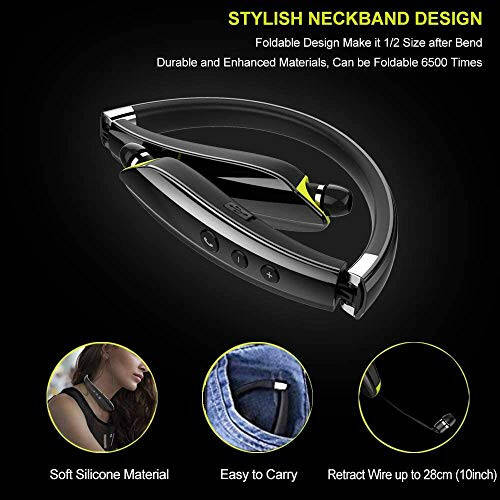 BEARTWO Bluetooth Headphones, Upgraded Foldable Wireless Neckband Headset with Retractable Earbuds, Noise Cancelling Stereo Earphones with Mic for Workout, Running, Driving (with Carry Case) - 8