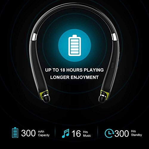 BEARTWO Bluetooth Headphones, Upgraded Foldable Wireless Neckband Headset with Retractable Earbuds, Noise Cancelling Stereo Earphones with Mic for Workout, Running, Driving (with Carry Case) - 9