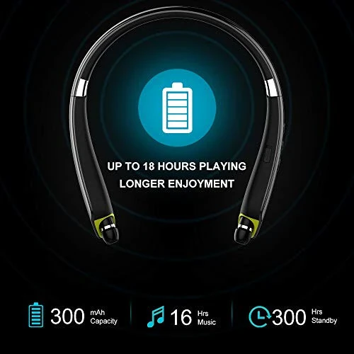 BEARTWO Bluetooth Headphones, Upgraded Foldable Wireless Neckband Headset with Retractable Earbuds, Noise Cancelling Stereo Earphones with Mic for Workout, Running, Driving (with Carry Case) - BEARTWO (1)