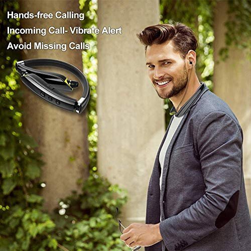 BEARTWO Bluetooth Headphones, Upgraded Foldable Wireless Neckband Headset with Retractable Earbuds, Noise Cancelling Stereo Earphones with Mic for Workout, Running, Driving (with Carry Case) - 11