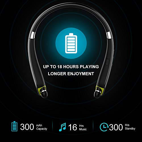 BEARTWO Bluetooth Headphones, Upgraded Foldable Wireless Neckband Headset with Retractable Earbuds, Noise Cancelling Stereo Earphones with Mic for Workout, Running, Driving (with Carry Case) - 2