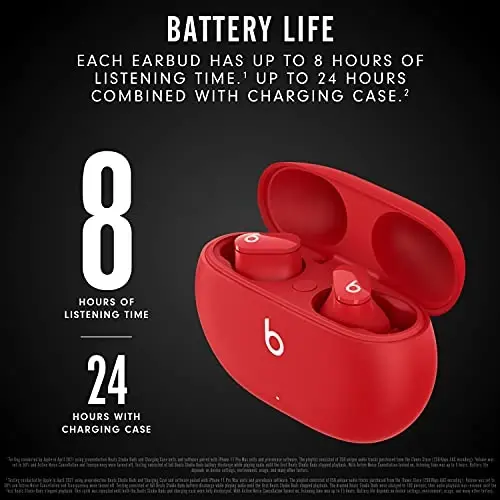 Beats Studio Buds - Haqiqiy simsiz shovqinni bekor qiluvchi quloqchinlar - Apple va Android bilan mos, o'rnatilgan mikrofon, IPX4 reytingi, terga chidamli quloqchinlar, 1-klass Bluetooth naushniklari - Qizil - 5