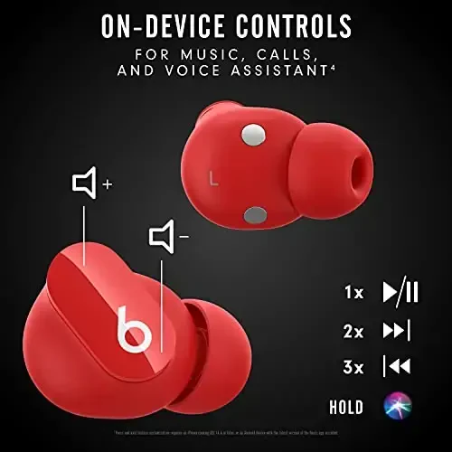 Beats Studio Buds - Haqiqiy simsiz shovqinni bekor qiluvchi quloqchinlar - Apple va Android bilan mos, o'rnatilgan mikrofon, IPX4 reytingi, terga chidamli quloqchinlar, 1-klass Bluetooth naushniklari - Qizil - 4