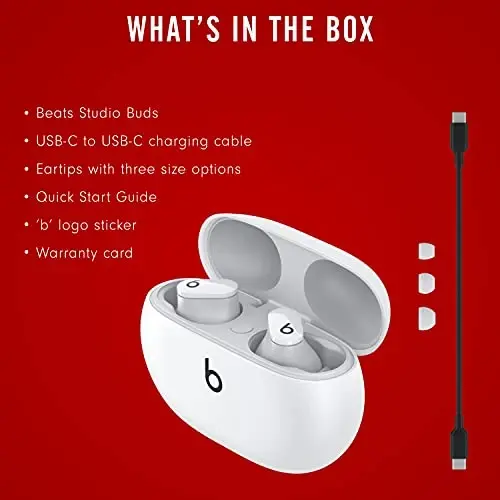 Beats Studio Buds - Haqiqiy simsiz shovqinni bekor qiluvchi quloqchinlar - Apple va Android bilan mos, o'rnatilgan mikrofon, IPX4 reytingi, terga chidamli quloqchinlar, 1-sinf Bluetooth naushniklari - Oq - 6