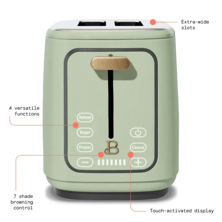 Beautiful 2 Slice Toaster with Touch-Activated Display, Sage Green by Drew Barrymore - 4