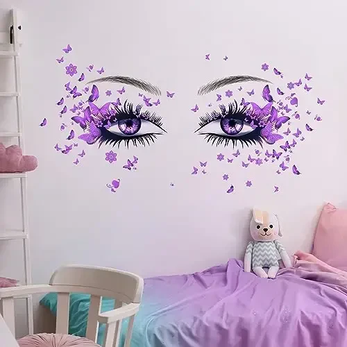 Beautiful Eyelash Eyes Wall Stickers Flying Butterfly Decals Girl Heart Decor Vinyl Art Butterflies Stickers for Women Girls Bedroom Living Room Decoration - 2
