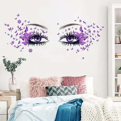 Beautiful Eyelash Eyes Wall Stickers Flying Butterfly Decals Girl Heart Decor Vinyl Art Butterflies Stickers for Women Girls Bedroom Living Room Decoration - 3
