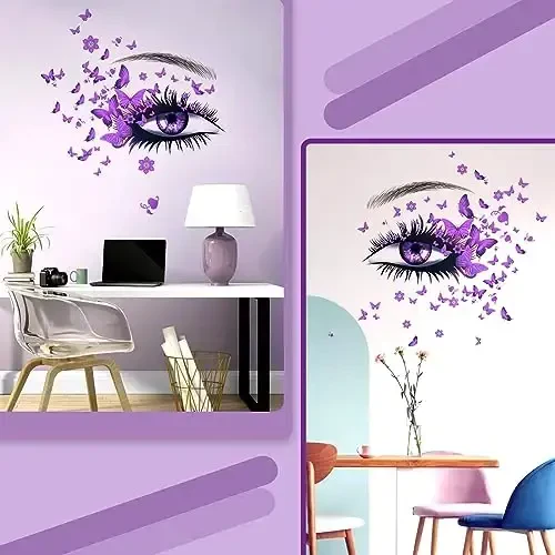 Beautiful Eyelash Eyes Wall Stickers Flying Butterfly Decals Girl Heart Decor Vinyl Art Butterflies Stickers for Women Girls Bedroom Living Room Decoration - 4