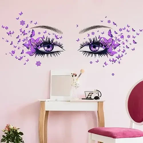 Beautiful Eyelash Eyes Wall Stickers Flying Butterfly Decals Girl Heart Decor Vinyl Art Butterflies Stickers for Women Girls Bedroom Living Room Decoration - 5