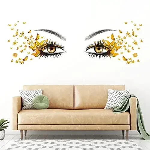 Beautiful Eyelash Eyes Wall Stickers Flying Butterfly Decals Girl Heart Decor Vinyl Art Butterflies Stickers for Women Girls Bedroom Living Room Decoration - 1