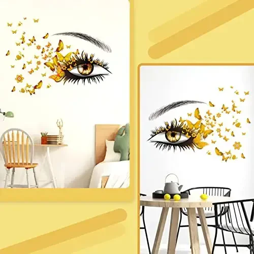 Beautiful Eyelash Eyes Wall Stickers Flying Butterfly Decals Girl Heart Decor Vinyl Art Butterflies Stickers for Women Girls Bedroom Living Room Decoration - 4