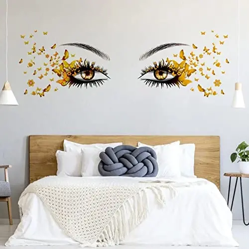 Beautiful Eyelash Eyes Wall Stickers Flying Butterfly Decals Girl Heart Decor Vinyl Art Butterflies Stickers for Women Girls Bedroom Living Room Decoration - 2