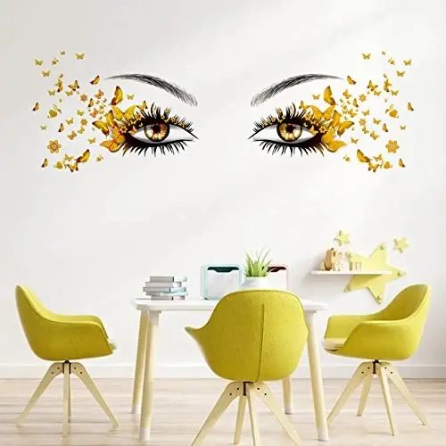 Beautiful Eyelash Eyes Wall Stickers Flying Butterfly Decals Girl Heart Decor Vinyl Art Butterflies Stickers for Women Girls Bedroom Living Room Decoration - 3