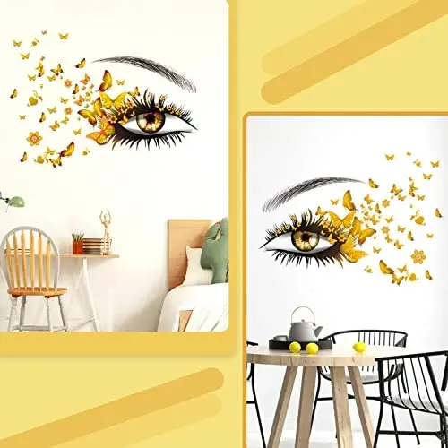 Beautiful Eyelash Eyes Wall Stickers Flying Butterfly Decals Girl Heart Decor Vinyl Art Butterflies Stickers for Women Girls Bedroom Living Room Decoration - 4