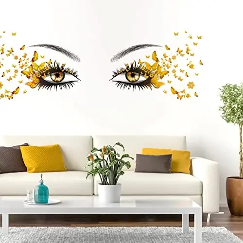 Beautiful Eyelash Eyes Wall Stickers Flying Butterfly Decals Girl Heart Decor Vinyl Art Butterflies Stickers for Women Girls Bedroom Living Room Decoration - 6