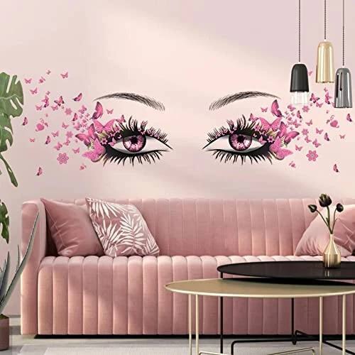 Beautiful Eyelash Eyes Wall Stickers Flying Butterfly Wall Decals Beautiful Girl Heart Wall Decor Vinyl Wall Art Butterflies Wall Decor Stickers for Women Girls Bedroom Living Room Decoration - X-xdaonl