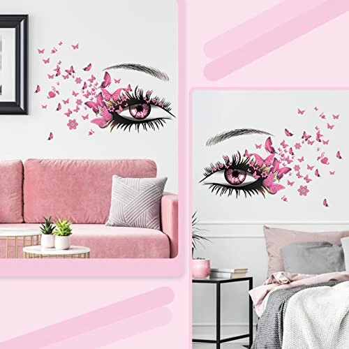 Beautiful Eyelash Eyes Wall Stickers Flying Butterfly Wall Decals Beautiful Girl Heart Wall Decor Vinyl Wall Art Butterflies Wall Decor Stickers for Women Girls Bedroom Living Room Decoration - X-xdaonl (1)