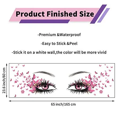 Beautiful Eyelash Eyes Wall Stickers Flying Butterfly Wall Decals Beautiful Girl Heart Wall Decor Vinyl Wall Art Butterflies Wall Decor Stickers for Women Girls Bedroom Living Room Decoration - 3