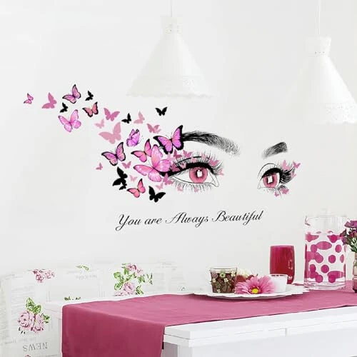 Beautiful Eyelash Eyes Wall Stickers Flying Butterfly Wall Decals You are Always Beautiful Quotes Wall Decor Vinyl Wall Art Butterflies Wall Decor Stickers for Women Girls Bedroom Living Room Decor - X-xdaonl (1)