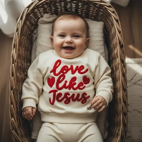 Beautooly Baby Boy Girl Cute Long Sleeve Crew Neck Letters Heart Print Sweatshirt Infant Newborn Valentines Outfit - 2