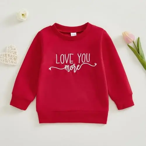 Beautooly Baby Boy Girl Cute Long Sleeve Crew Neck Letters Heart Print Sweatshirt Infant Newborn Valentines Outfit - 2