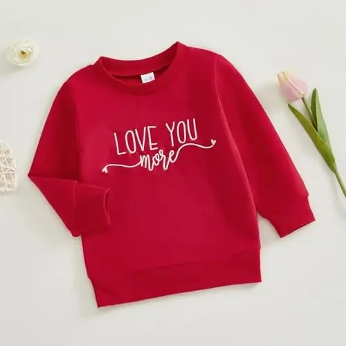 Beautooly Baby Boy Girl Cute Long Sleeve Crew Neck Letters Heart Print Sweatshirt Infant Newborn Valentines Outfit - 3