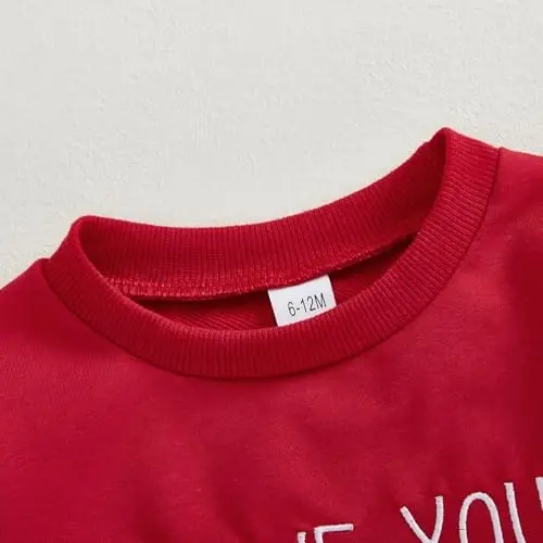 Beautooly Baby Boy Girl Cute Long Sleeve Crew Neck Letters Heart Print Sweatshirt Infant Newborn Valentines Outfit - 5