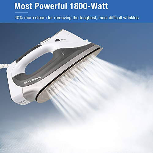 BEAUTURAL 1800-Watt Steam Iron with Digital LCD Screen, Double-Layer and Ceramic Coated Soleplate, 3-Way Auto-Off, 9 Preset Temperature and Steam Settings for Variable Fabric Gray - 4