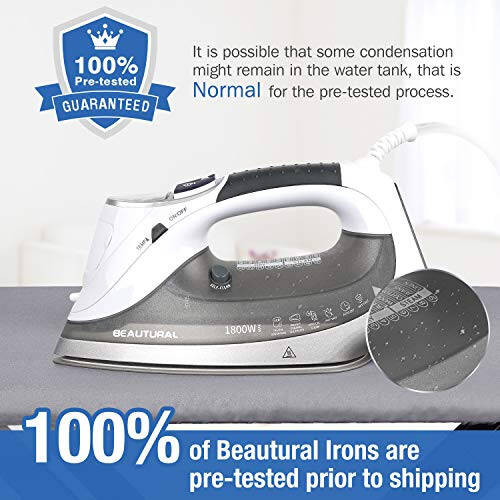 BEAUTURAL 1800-Watt Steam Iron with Digital LCD Screen, Double-Layer and Ceramic Coated Soleplate, 3-Way Auto-Off, 9 Preset Temperature and Steam Settings for Variable Fabric Gray - 6