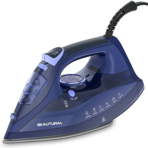 BEAUTURAL Steam Iron for Clothes with Precision Thermostat Dial, Ceramic Coated Soleplate, 3-Way Auto-Off, Self-Cleaning, Anti-Calcium, Anti-Drip Blue - 1