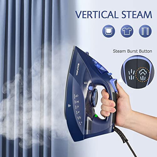 BEAUTURAL Steam Iron for Clothes with Precision Thermostat Dial, Ceramic Coated Soleplate, 3-Way Auto-Off, Self-Cleaning, Anti-Calcium, Anti-Drip Blue - 4