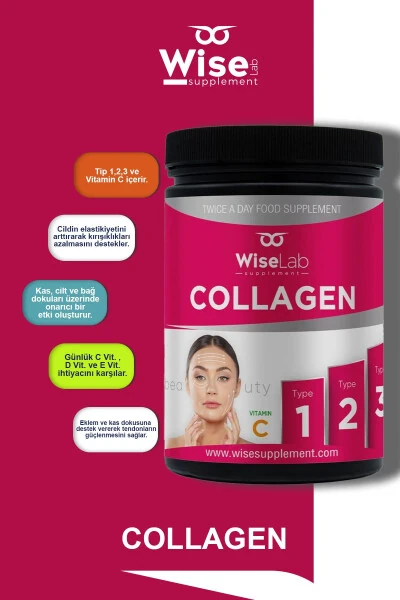 Beauty Collagen Powder 3 Types of Collagen Type 1, Type 2, Type 3 Vitamin C 300gr - WISELAB (1)