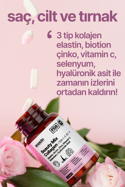 BEAUTY MIX COLLAGEN TYPE I,II,III +ELASTIN,BIOTIN,ZINC, VITAMIN C, SELENIUM, HYALURONIC ACID, COLLAGEN - 4