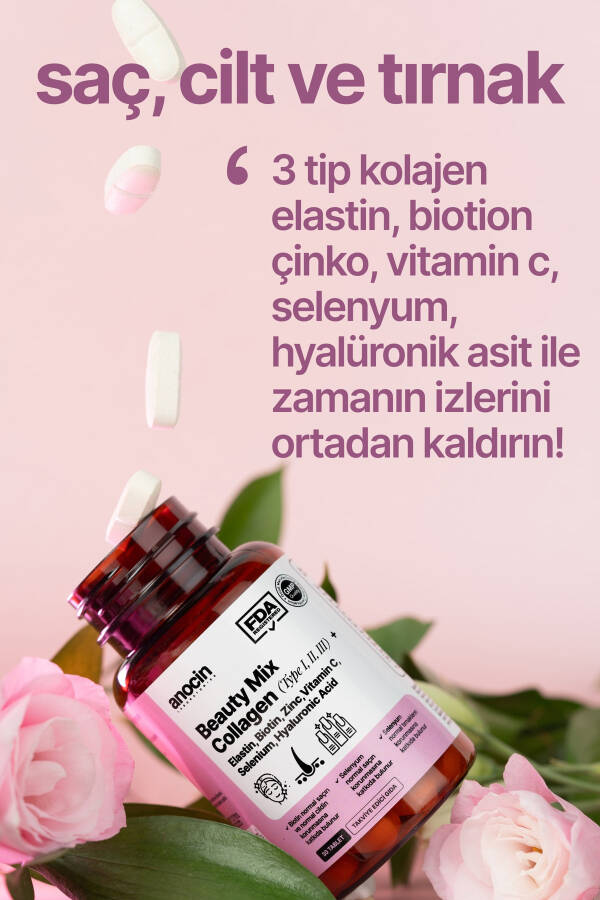 BEAUTY MIX COLLAGEN TYPE I,II,III +ELASTIN,BIOTIN,ZINC, VITAMIN C, SELENIUM, HYALURONIC ACID, COLLAGEN - 4