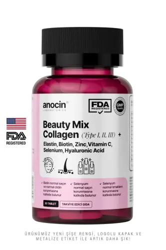 BEAUTY MİX COLLAGEN TİP I,II,III +ELASTİN,BİOTİN,ZİNC, VİTAMİN C, SELENYUM, HYALURONİC ACİD, KOLAJEN - 1