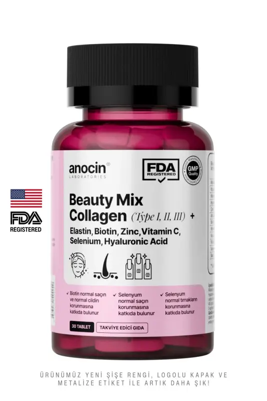 BEAUTY MİX COLLAGEN TİP I,II,III +ELASTİN,BİOTİN,ZİNC, VİTAMİN C, SELENYUM, HYALURONİC ACİD, KOLAJEN - 1