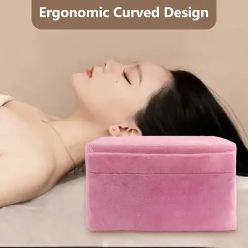 Beauty Salon Eyelash Extension Neck Pillow - Comfortable Velvet Beauty Memory Foam Pillow, Eyelash Pillow Grafted Eyelash Curve Pillow with Makeup Pocket to Protect Neck (Pink) - 7
