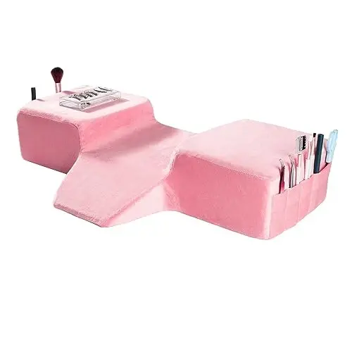 Beauty Salon Eyelash Extension Pillow Memory Foam Lash Pillow with Velvet Pillowcase Ergonomic Curve Improve Cervical Pillows for Neck Pain(Pink) - BEAUTY
