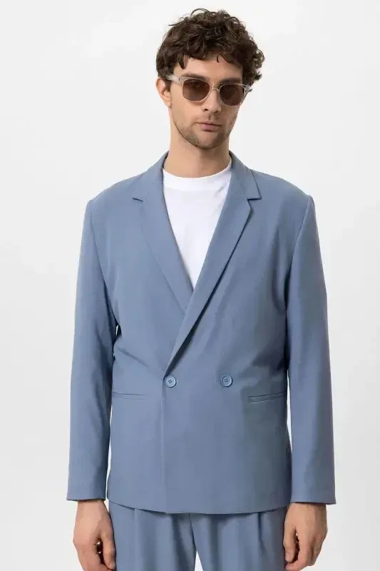 Beba ko'k bitta tugmali ikki qatorli erkaklar blazer ko'ylagi - Beba ko'k - 2