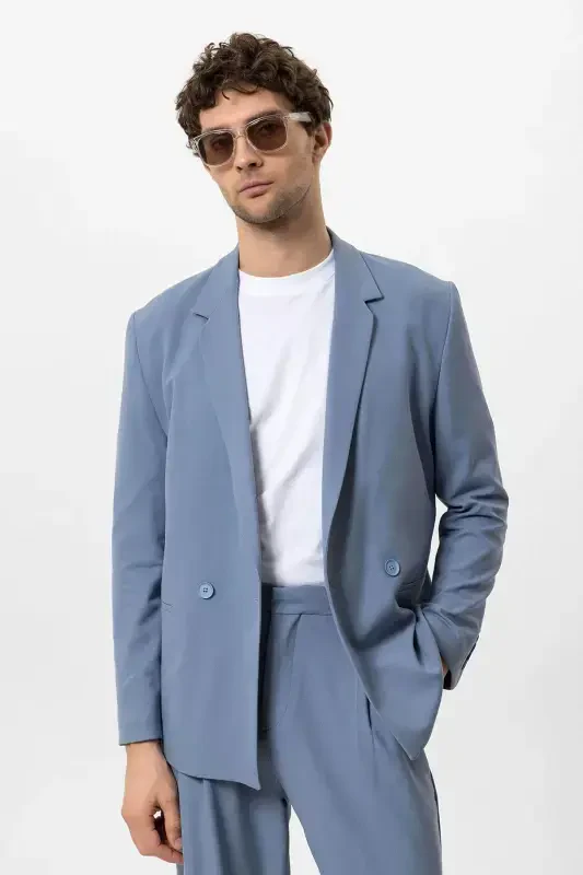 Beba ko'k bitta tugmali ikki qatorli erkaklar blazer ko'ylagi - Beba ko'k - 3