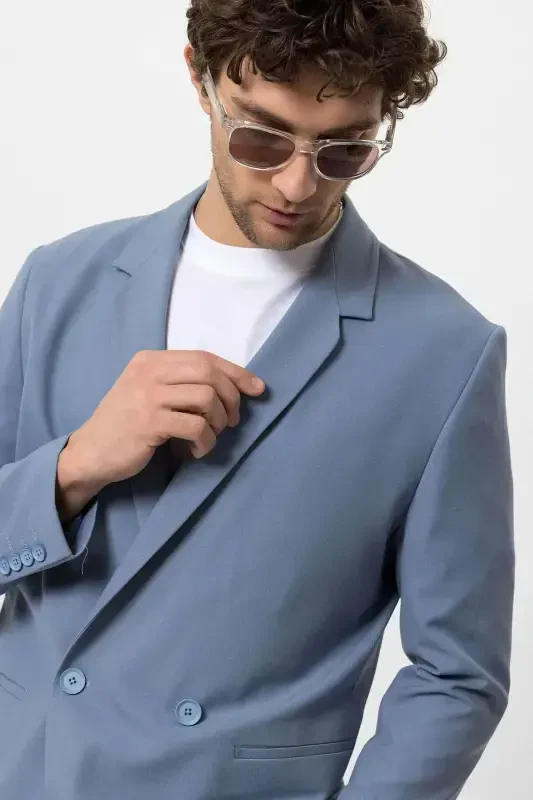 Beba ko'k bitta tugmali ikki qatorli erkaklar blazer ko'ylagi - Beba ko'k - 7