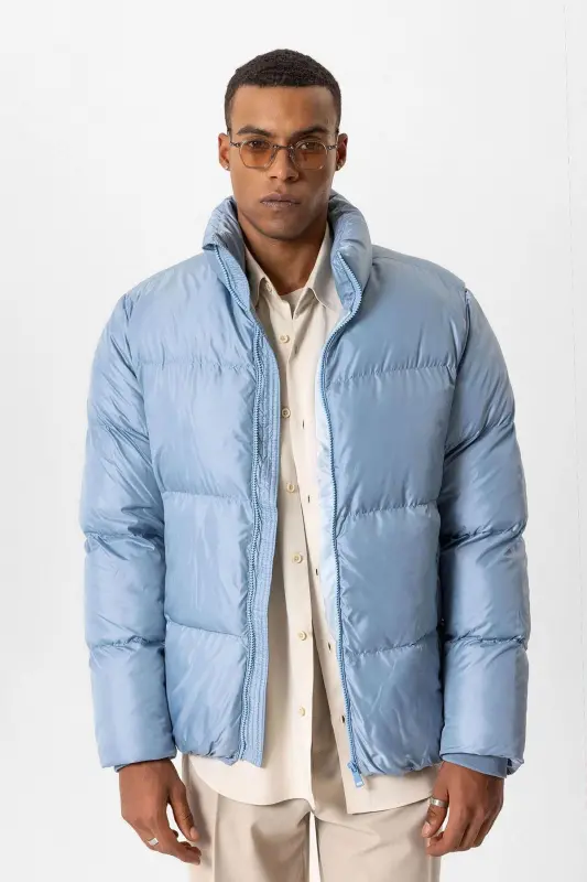 Bebe Mavi Dik Yaka Kauçuk Şişme Mont-Bebe Mavi - 3