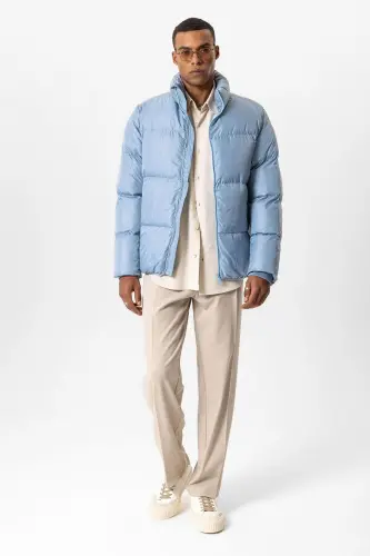 Bebe Mavi Dik Yaka Kauçuk Şişme Mont-Bebe Mavi - 4