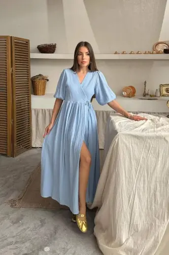 Bebe Mavi Müslin Uzun Elbise - BÜYÜKBEDENIZ (1)